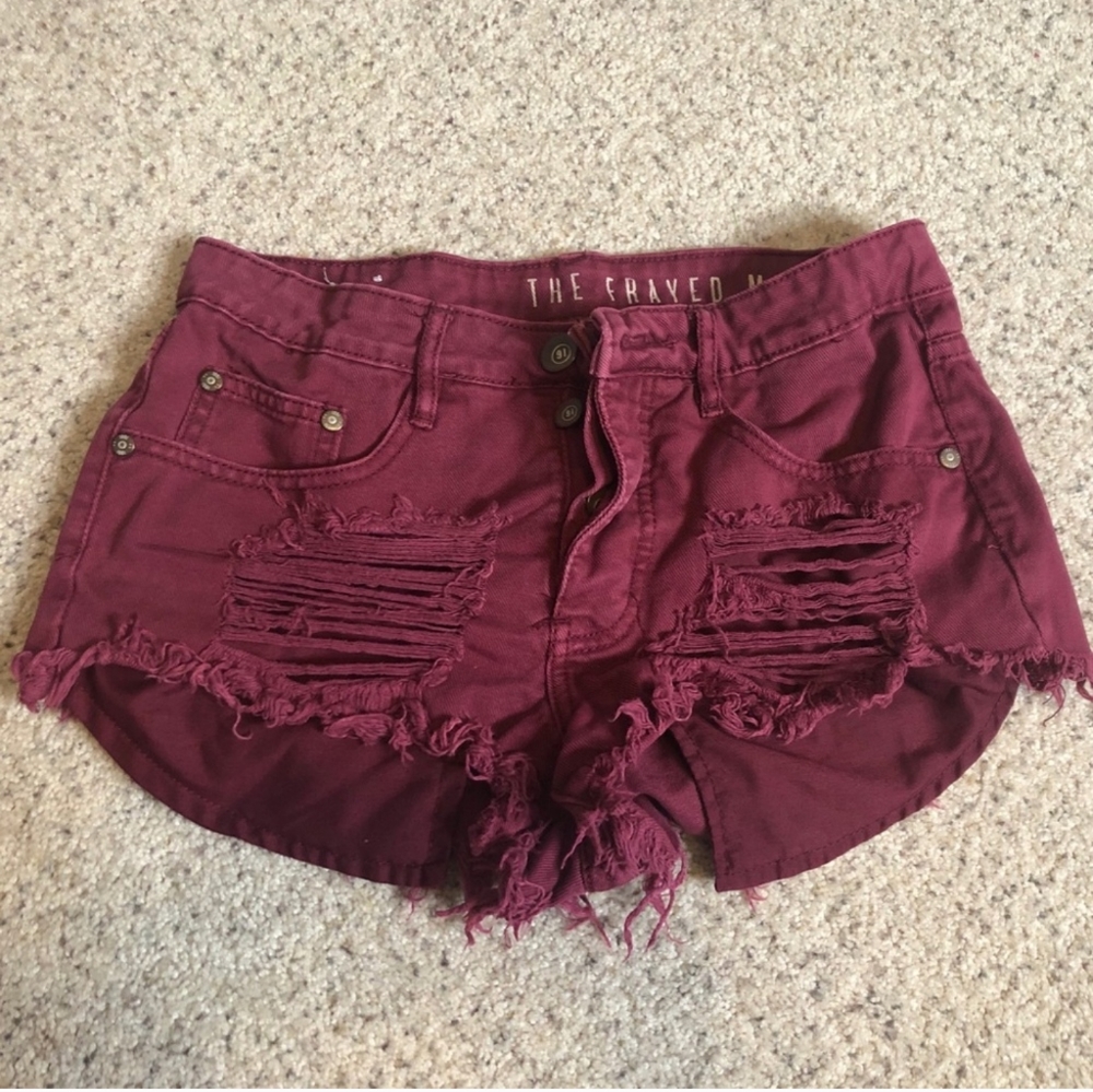 Cotton On distressed burgundy shorts size 2